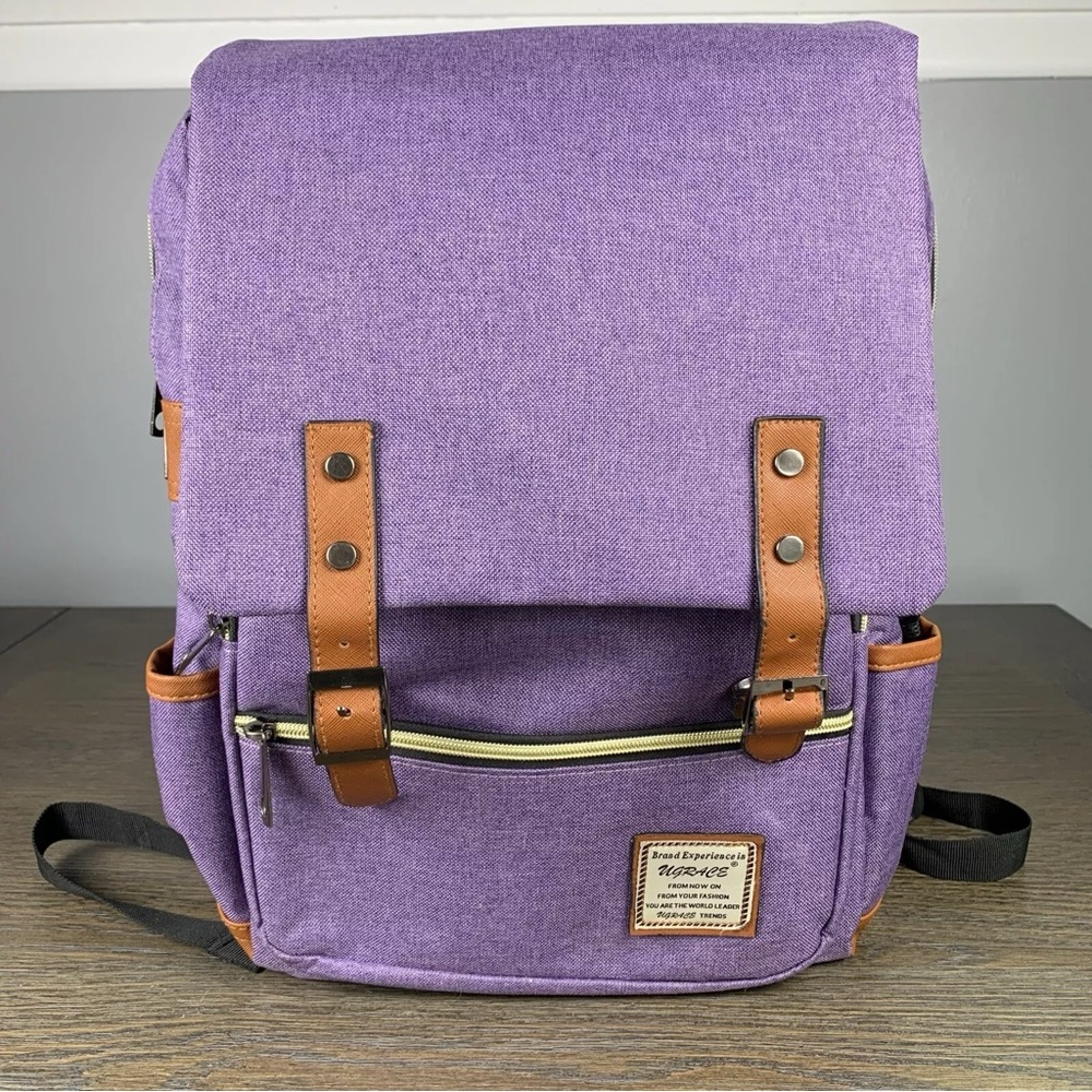 UGrace Backpack Laptop Travel ~ USB Charging Port Purple Canvas Water Resistant.